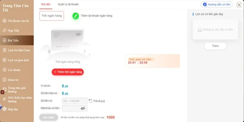 Nhận tiền bằng cách chuyển sang tài khoản ngân hàng